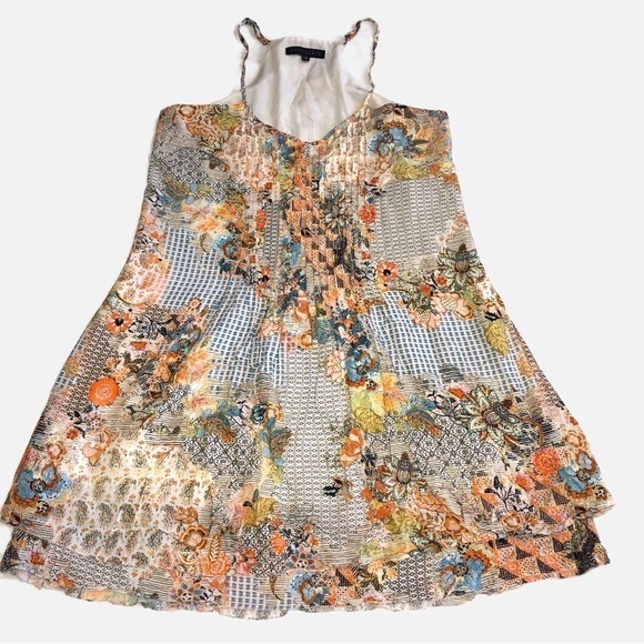 Sanctuary Sleeveless Mixed Print Summer Dress Size S Pleated Tiered Viscose - Picture 2 of 12